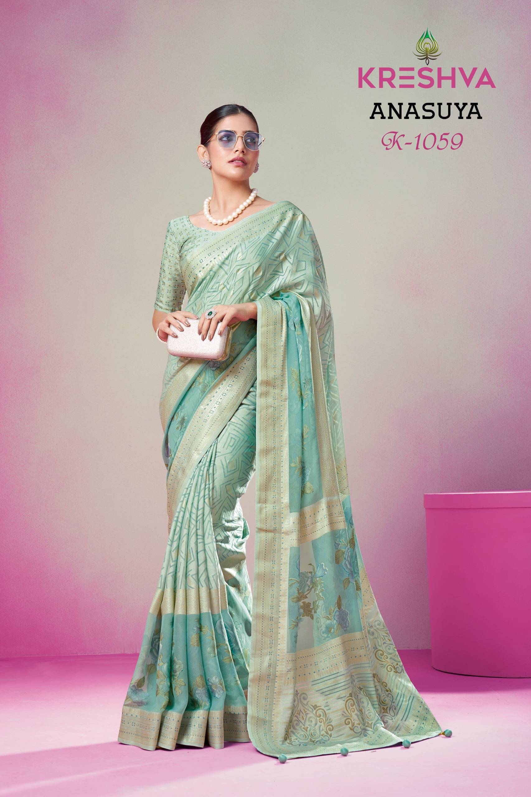 ANASUYA by Kreshva 1056 to 1061 series Indian Traditional casual wear LUX P.V. GEORGETTE sarees At Wholesale Price